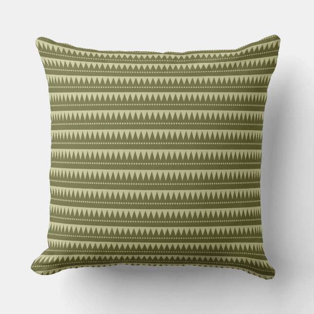 Aztec Mountains - Dp Olive on Lt Khaki Throw Pillow (Front)