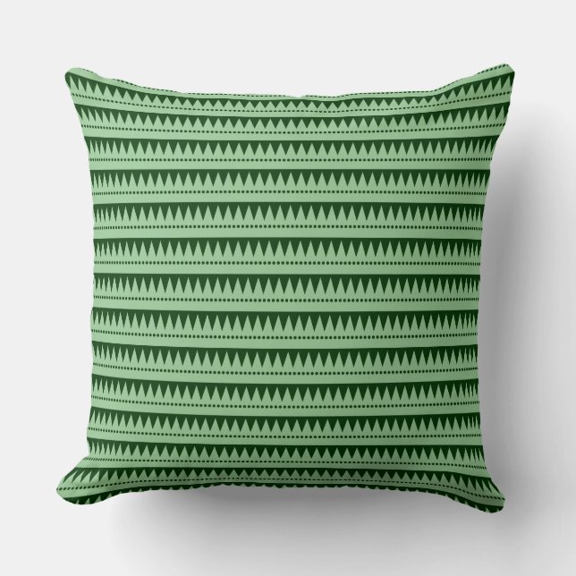 Aztec Mountains - Faded Green on Dark Forest Green Throw Pillow (Front)