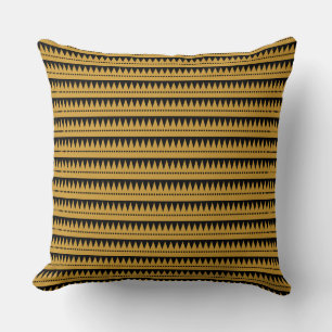 Aztec Mountains - Gold Brown on Black Throw Pillow