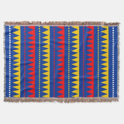 Aztec Mountains _ Navy Red Amber and White Throw Blanket