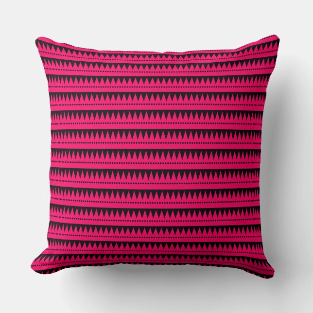 Aztec Mountains - Neon Red on Black Throw Pillow (Front)
