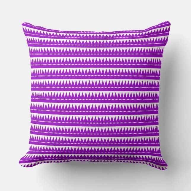 Aztec Mountains - Purple with White Throw Pillow (Front)