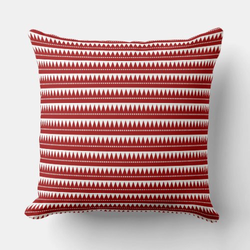 Aztec Mountains _ Ruby Red on White Throw Pillow