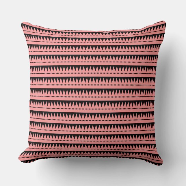 Aztec Mountains - Soft Pink on Black Throw Pillow (Front)