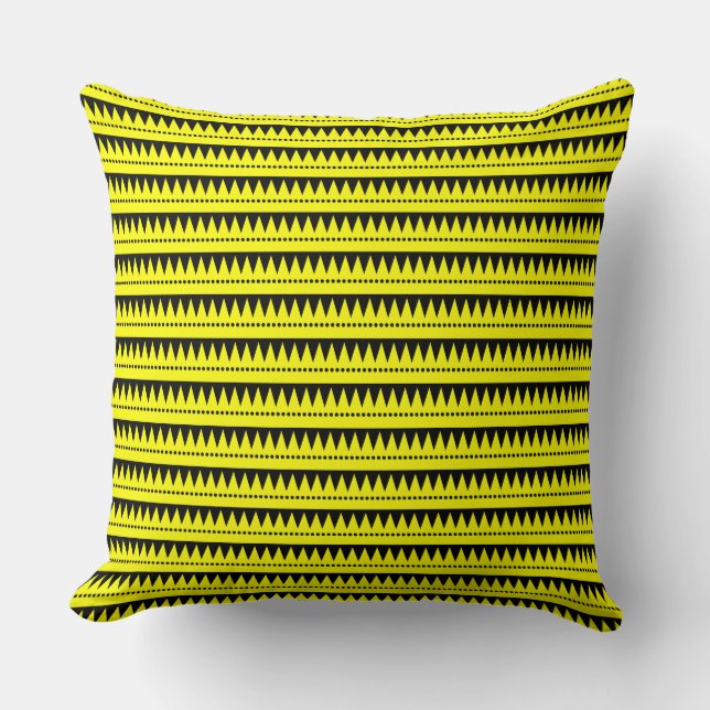Aztec Mountains - Yellow with Black Throw Pillow (Front)