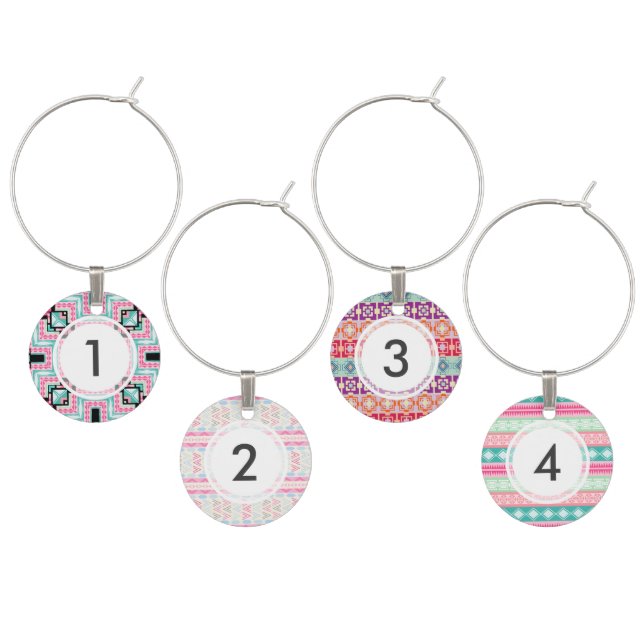 Aztec Multi Pattern Custom Set of 4 Wine Charms (Staggered)