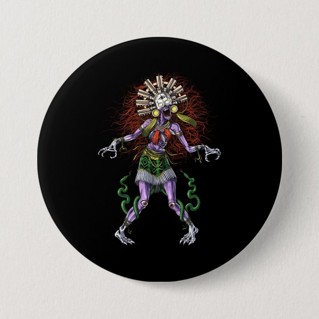 Aztec Mythology Deity Tzitzimitl Button (Front)
