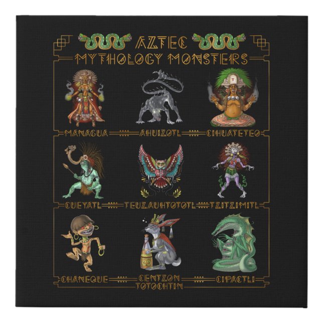 Aztec Mythology Monsters Faux Canvas Print (Front)