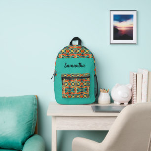 Aztec Native American Design on Turquoise Printed Backpack
