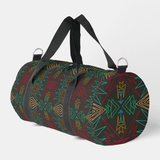 Aztec Native American Geometric Lined Pattern Art Duffle Bag (Left Corner)