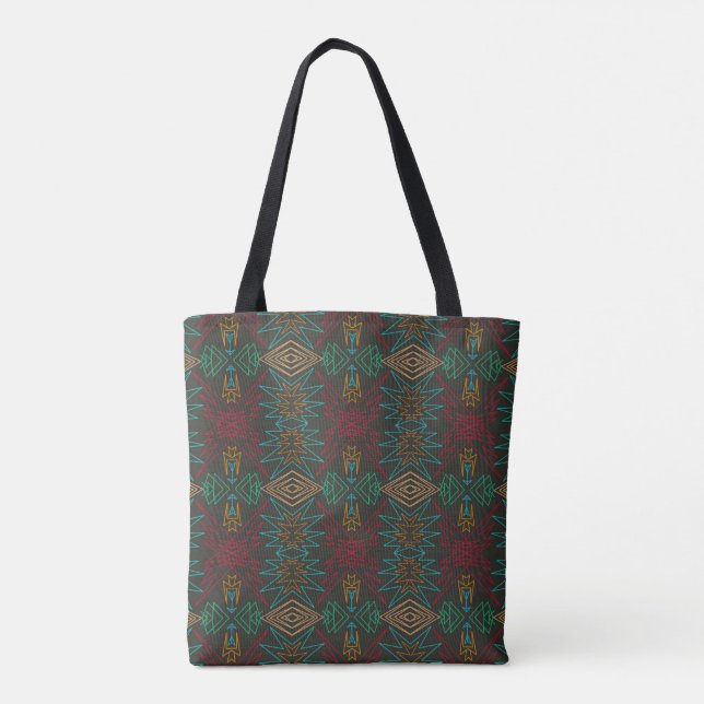 Aztec Native American Geometric Lined Pattern Art Tote Bag (Back)