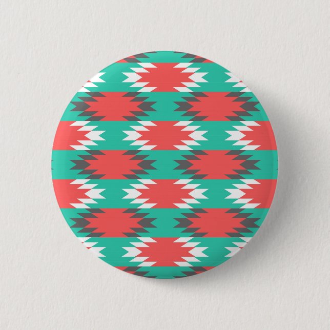 Aztec Native American Turquoise and Pink Pattern Pinback Button (Front)