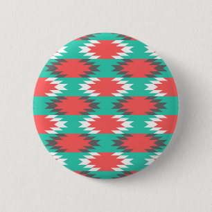 Aztec Native American Turquoise and Pink Pattern Pinback Button