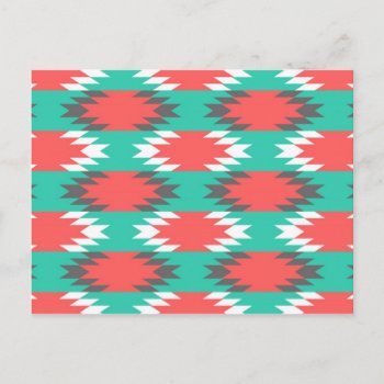 Aztec Native American Turquoise And Pink Pattern Postcard by PrettyPatternsGifts at Zazzle