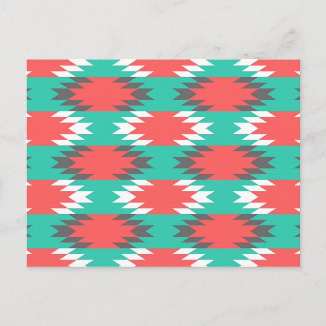 Aztec Native American Turquoise and Pink Pattern Postcard (Front)