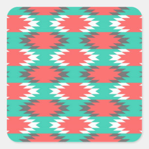 Aztec Native American Turquoise and Pink Pattern Square Sticker