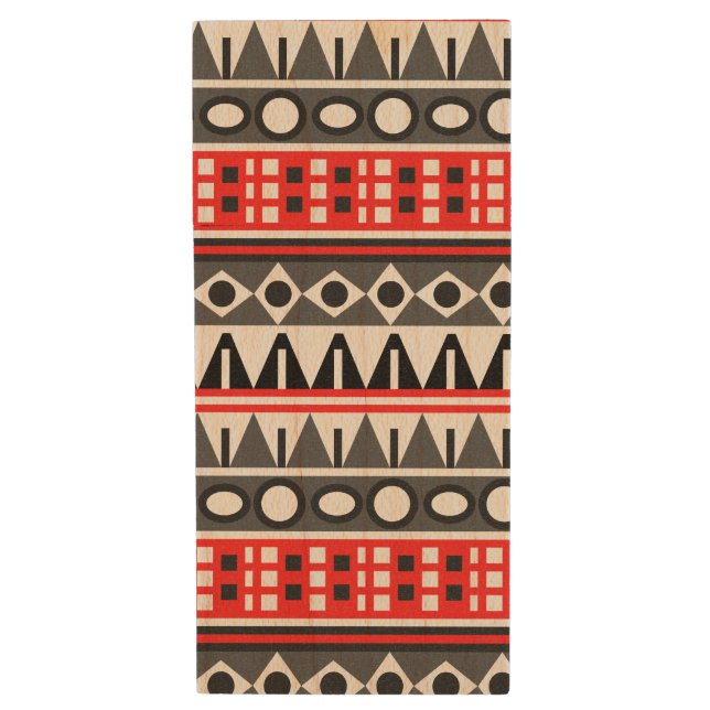 Aztec native pattern wood flash drive (Front Vertical)