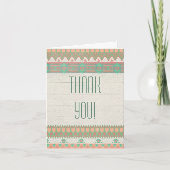 Aztec Native Peach/Aqua Thank You Card (Front)