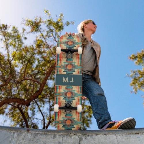 Aztec Navajo Grunge Monogram Skateboard