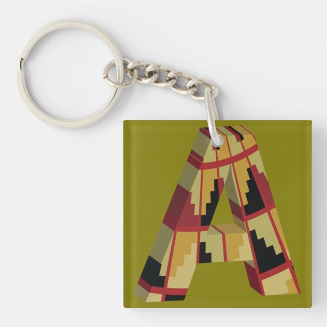 Aztec Navajo Pattern Letter A Keychain (Front)