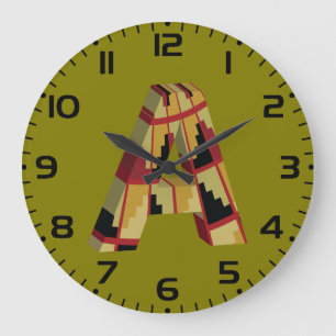 Aztec Navajo Pattern Letter A Large Clock