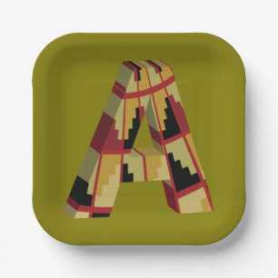 Aztec Navajo Pattern Letter A Paper Plates