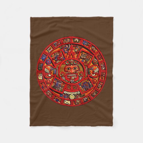 Aztec or Mayan Calendar Design on BACK Maya Men Fleece Blanket