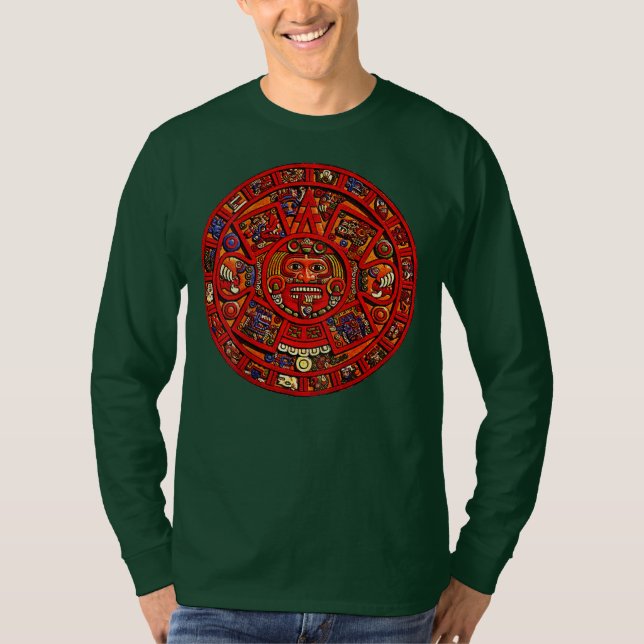 Aztec or Mayan Calendar Design on BACK Maya Men T-Shirt (Front)
