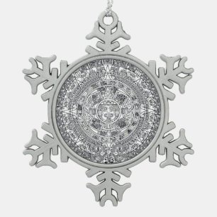 AZTEC OR MEXICA mexican Snowflake Pewter Christmas Ornament