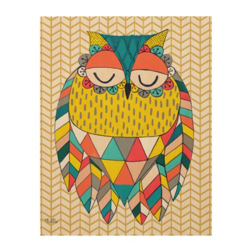 Aztec Owl Tribal Bird Patterned Bold Illustration  Wood Wall Art