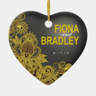 Aztec Paisley photo yellow charcoal Ceramic Ornament