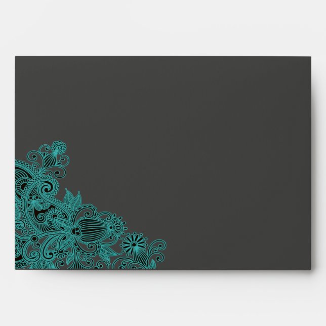 Aztec Paisley teal charcoal A7 Envelope (Front)