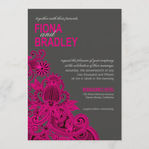 Aztec Paisley Wedding fuschia charcoal Invitation