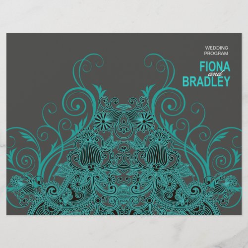 Aztec Paisley Wedding Program _ teal charcoal