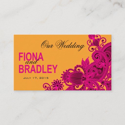 Customizable Aztec Paisley Wedding Website fuschia nectarine Business Card Template