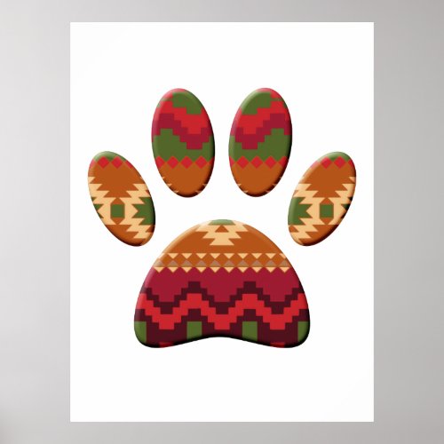 Aztec Pattern Dog Paw Art Poster