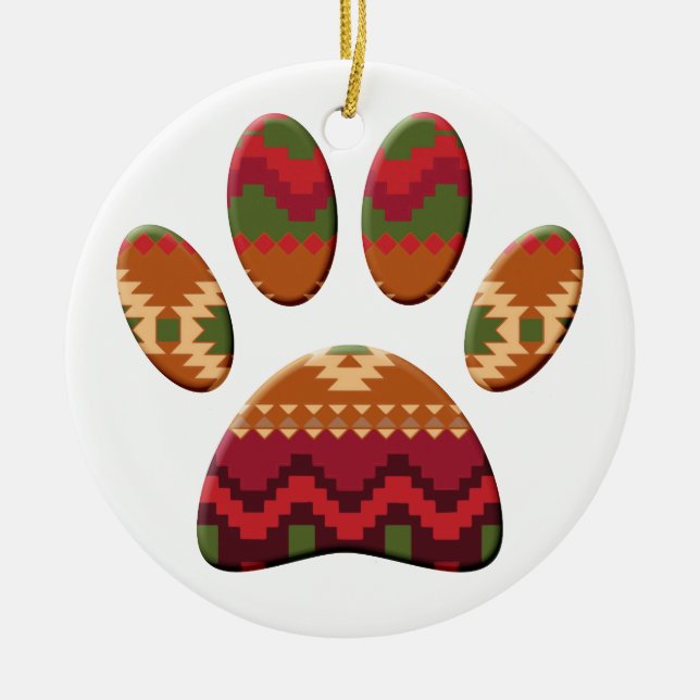 Aztec Pattern Dog Paw Ceramic Ornament (Front)