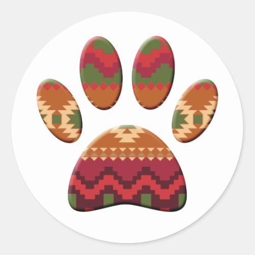 Aztec Pattern Dog Paw Classic Round Sticker