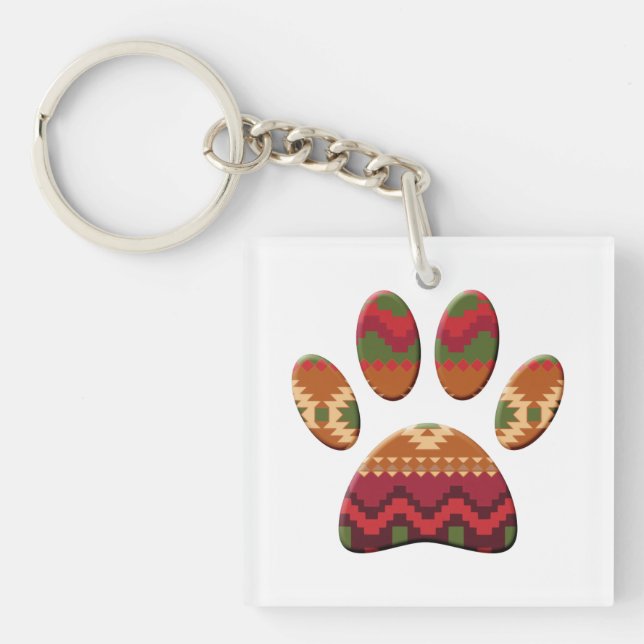Aztec Pattern Dog Paw  Keychain (Front)