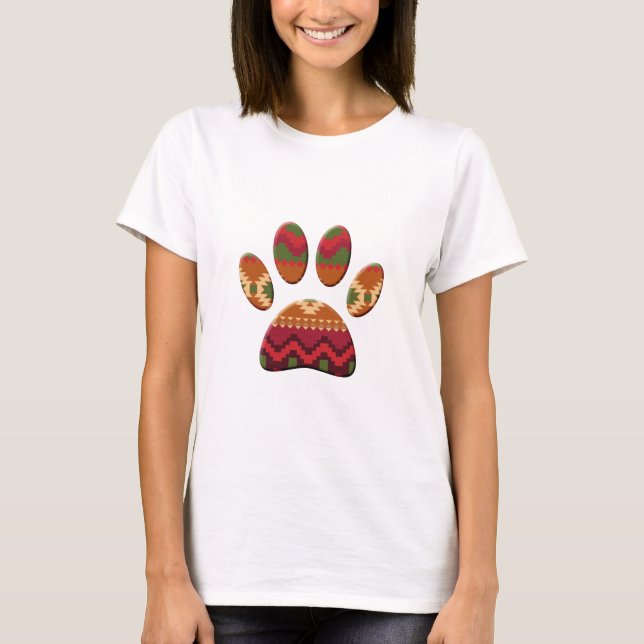 Aztec Pattern Dog Paw Print T-Shirt (Front)