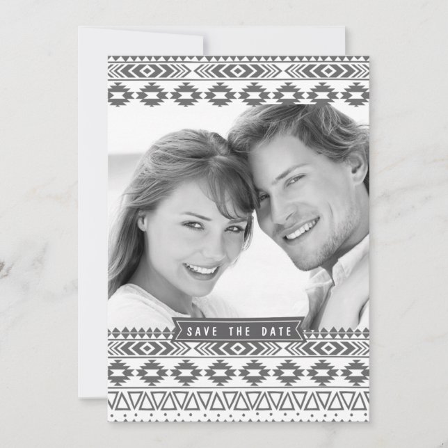 AZTEC PATTERN PHOTO SAVE THE DATE ANNOUNCEMENT (Front)