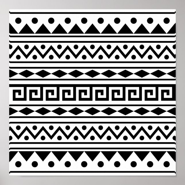 Aztec pattern Poster in black and white color (Front)