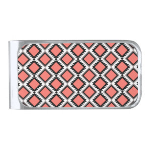 Aztec pattern silver finish money clip