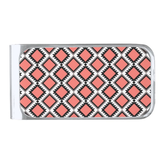 Aztec pattern silver finish money clip (Front)