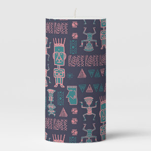 Aztec Pink and Aqua Indian Man    Pillar Candle
