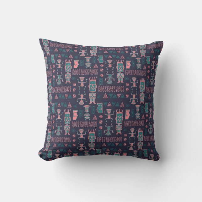 Aztec Pink and Aqua Indian Man  Throw Pillow (Front)