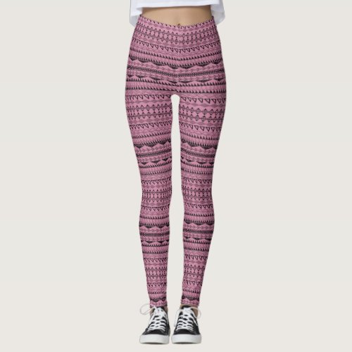 Aztec Pink or Any Color Geometric Tribal Pattern Leggings
