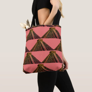 Aztec Pyramid Dark Orange on Red Tote Bag