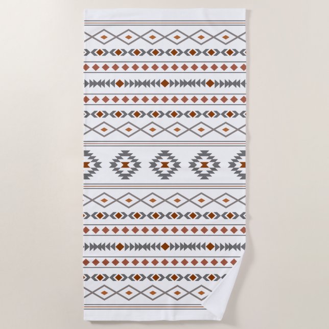 Aztec Reds Grays White Mixed Motifs Pattern Beach Towel (Front)