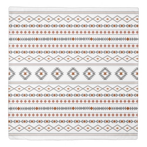 Aztec Reds Grays White Mixed Motifs Pattern Duvet Cover